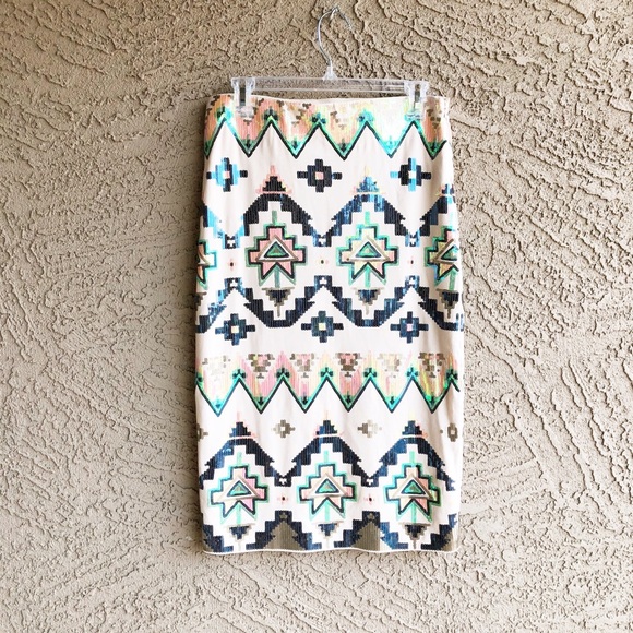 Express Dresses & Skirts - EXPRESS Sequin Tribal Bodycon Midi Pencil Skirt